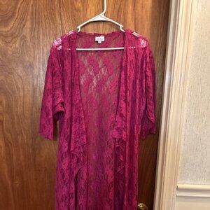 Pink Lace Cardigan – Sheer Floral Open Front Layer Size Medium